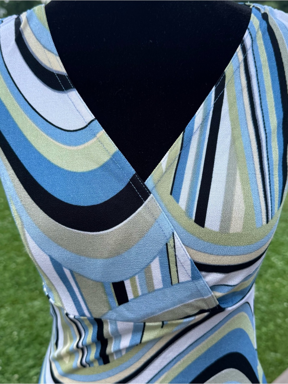 90s A. Byer One-Shoulder Striped Wrap Top in Blue, Green, Black - Picture 2 of 5
